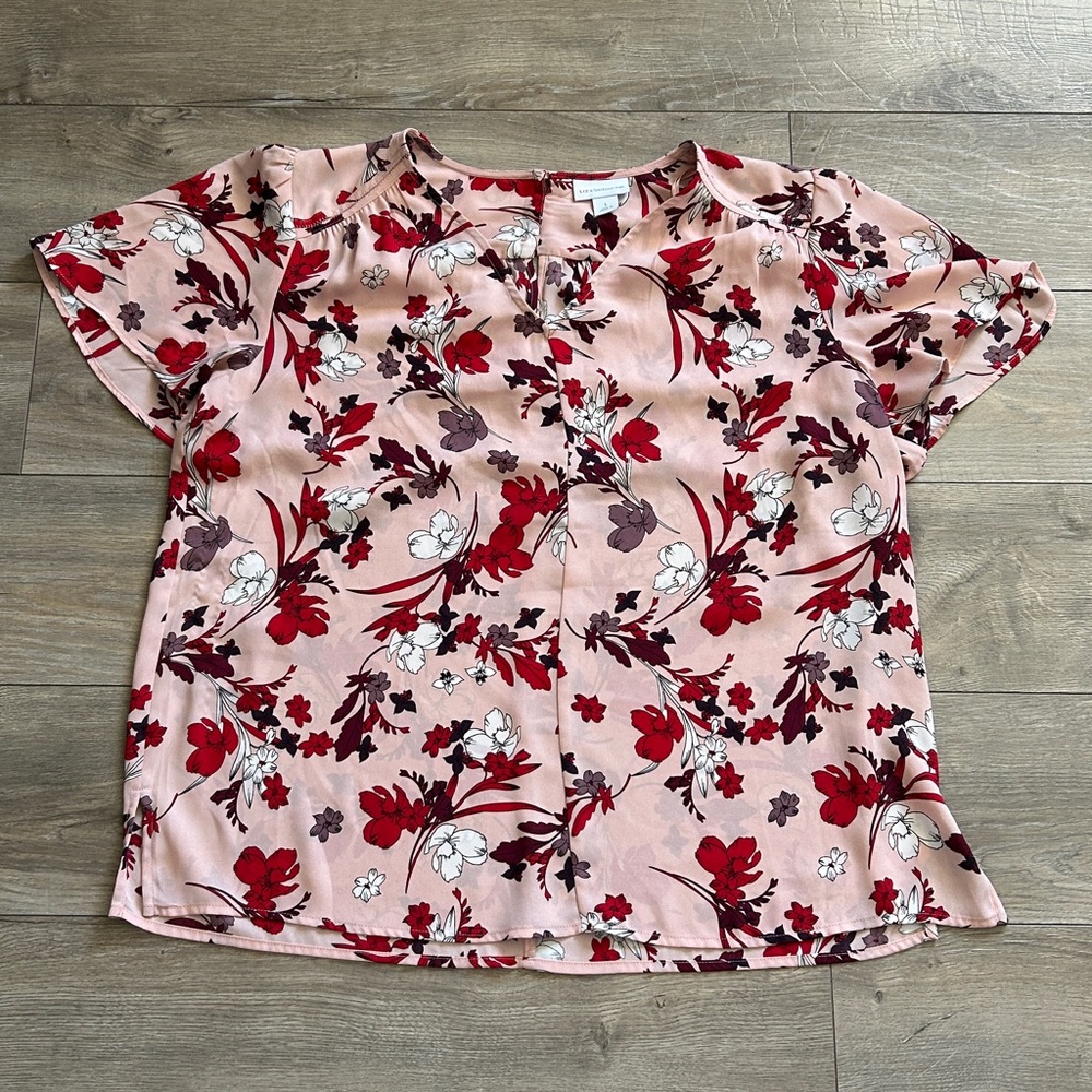 Floral Pink and Red Women's Top - Picture 3 of 13
